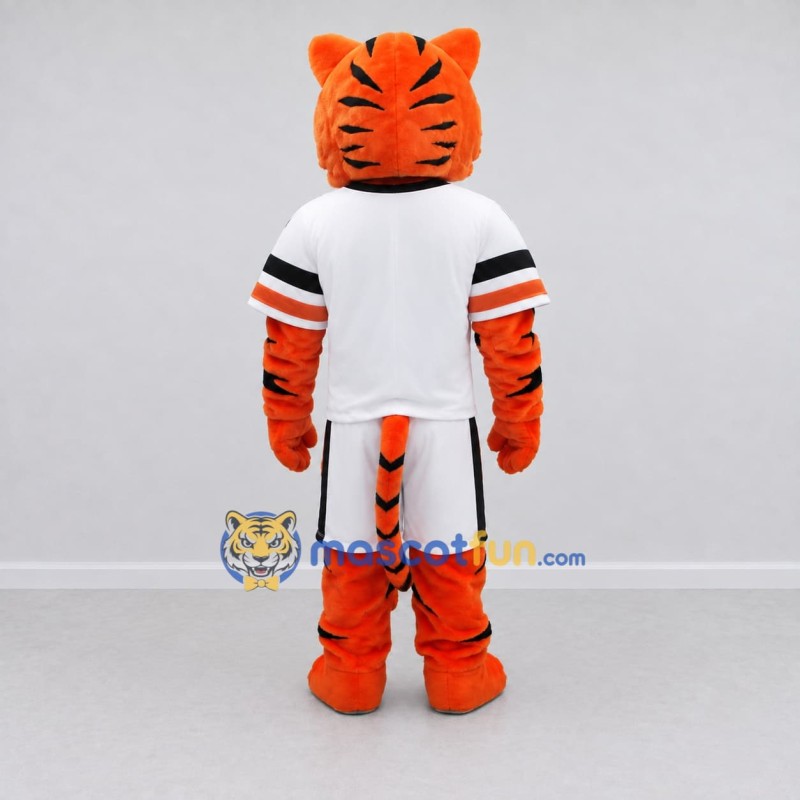 Custom Orange Black and White Tiger in Sportswear Mascot Costume Adult Full Body Suit for Sports Events Custom Orange Black and White Tiger in Sportswear Mascot Costume Adult Full Body Suit for Sports Events