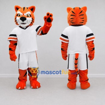 Custom Orange Black and White Tiger in Sportswear Mascot Costume Adult Full Body Suit for Sports Events