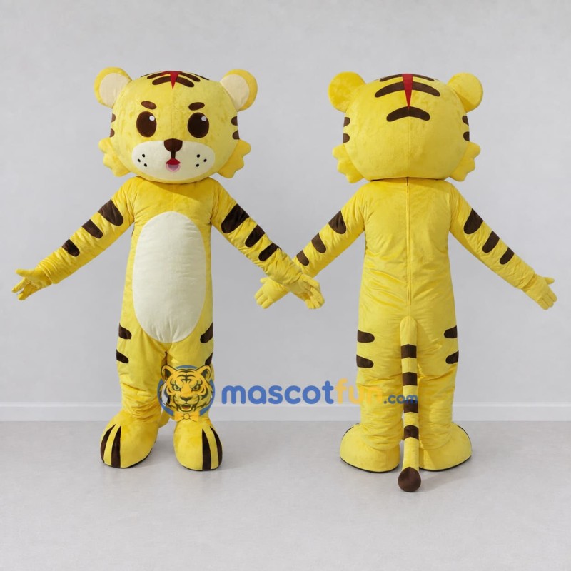 Custom Yellow Brown and Cream Tiger Mascot Costume Adult Full Body Suit for Wildlife Events Custom Yellow Brown and Cream Tiger Mascot Costume Adult Full Body Suit for Wildlife Events