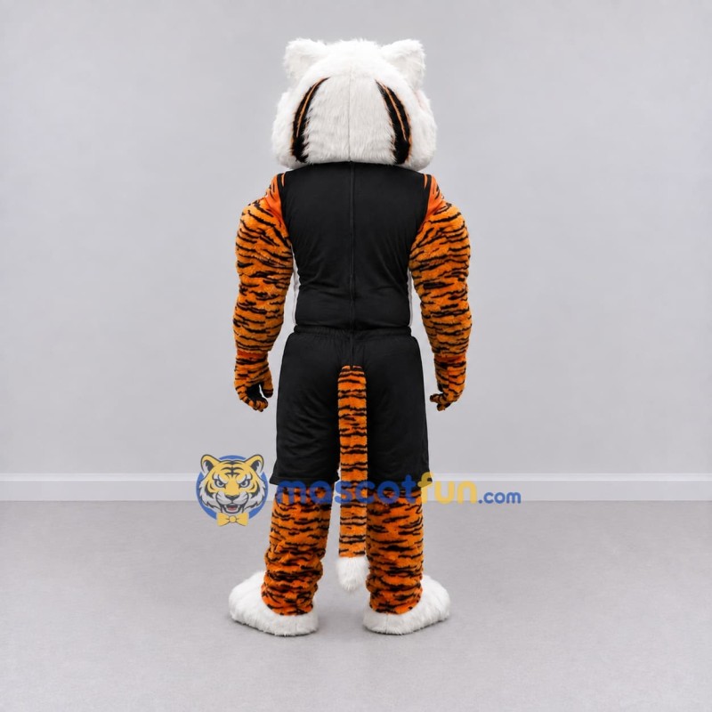 Custom Orange and Black Tiger in Sportswear Mascot Costume Adult Full Body Suit for Sports Events Custom Orange and Black Tiger in Sportswear Mascot Costume Adult Full Body Suit for Sports Events