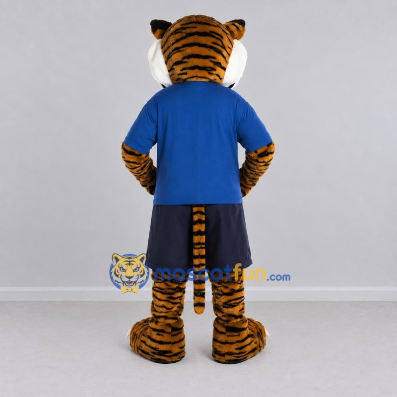Custom Orange and Blue Tiger in Sportswear Mascot Costume Adult Full Body Suit for Sports Events