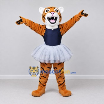 Custom Orange Navy Blue and White Tiger Ballerina Mascot Costume Adult Full Body Suit for Dance Events