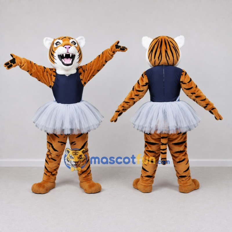 Custom Orange Navy Blue and White Tiger Ballerina Mascot Costume Adult Full Body Suit for Dance Events Custom Orange Navy Blue and White Tiger Ballerina Mascot Costume Adult Full Body Suit for Dance Events
