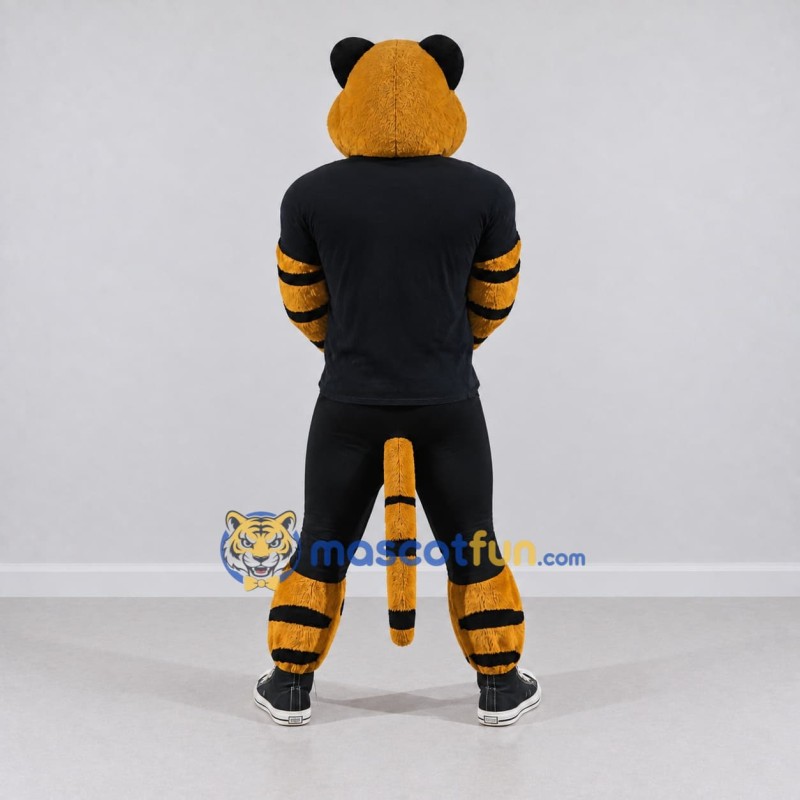 Custom Orange and Black Tiger in Sportswear Mascot Costume Adult Full Body Suit for Sports Events Custom Orange and Black Tiger in Sportswear Mascot Costume Adult Full Body Suit for Sports Events