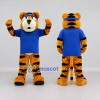 Custom Orange and Blue Tiger in T-Shirt Mascot Costume Adult Full Body Suit for Sports Events Custom Orange and Blue Tiger in T-Shirt Mascot Costume Adult Full Body Suit for Sports Events