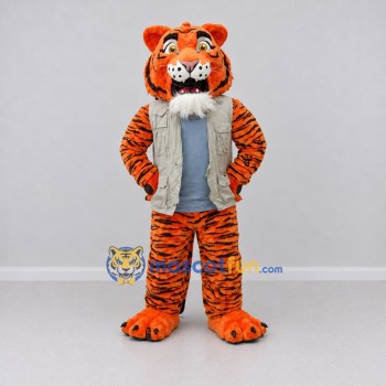 Custom Orange and Gray Tiger in Vest Mascot Costume Adult Full Body Suit for Community Events