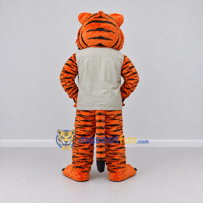 Custom Orange and Gray Tiger in Vest Mascot Costume Adult Full Body Suit for Community Events Custom Orange and Gray Tiger in Vest Mascot Costume Adult Full Body Suit for Community Events