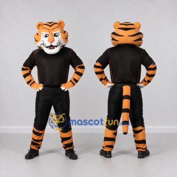 Custom Orange and Black Tiger in Sportswear Mascot Costume Adult Full Body Suit for Sports Events