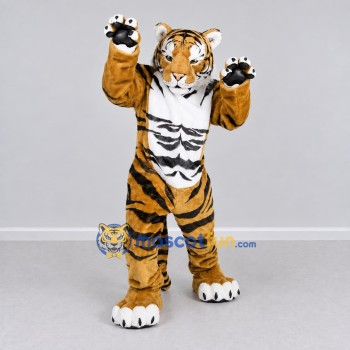 Custom Golden Brown Black and White Tiger Mascot Costume Adult Full Body Suit for Wildlife Events