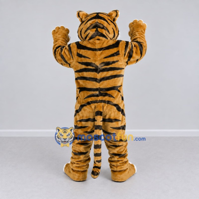 Custom Golden Brown Black and White Tiger Mascot Costume Adult Full Body Suit for Wildlife Events Custom Golden Brown Black and White Tiger Mascot Costume Adult Full Body Suit for Wildlife Events