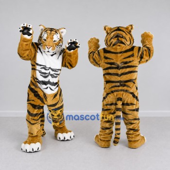 Custom Golden Brown Black and White Tiger Mascot Costume Adult Full Body Suit for Wildlife Events