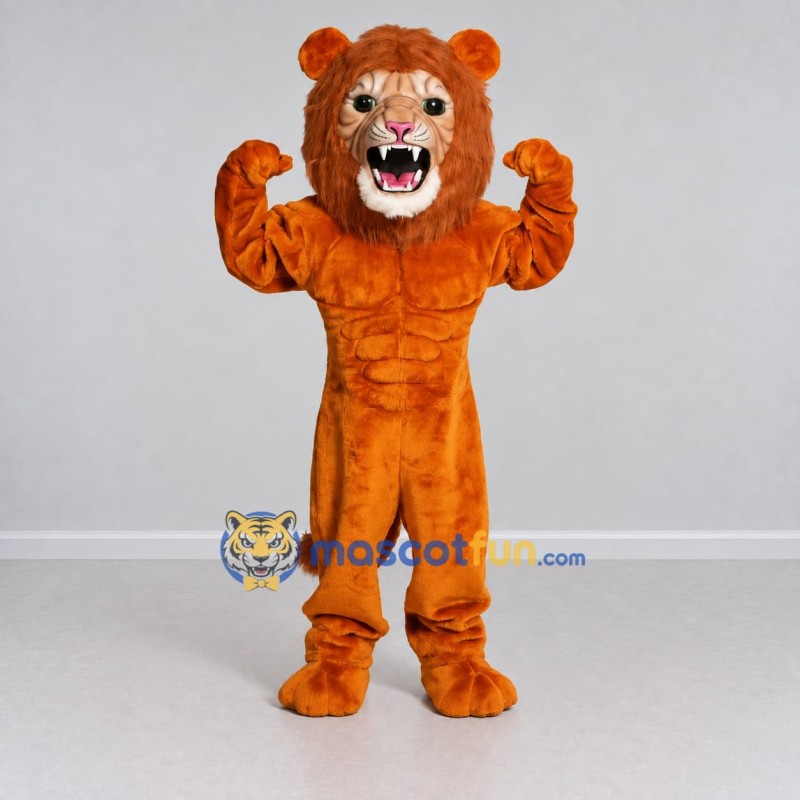 Custom Golden Brown Muscular Lion Mascot Costume Adult Full Body Suit for Sports Events Custom Golden Brown Muscular Lion Mascot Costume Adult Full Body Suit for Sports Events