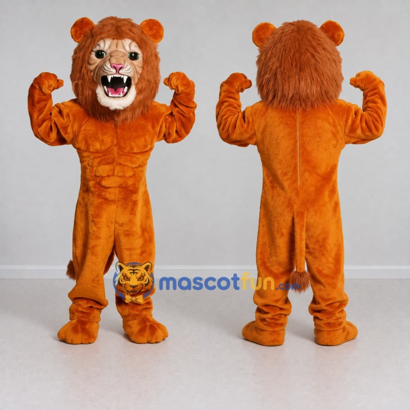 Custom Golden Brown Muscular Lion Mascot Costume Adult Full Body Suit for Sports Events Custom Golden Brown Muscular Lion Mascot Costume Adult Full Body Suit for Sports Events