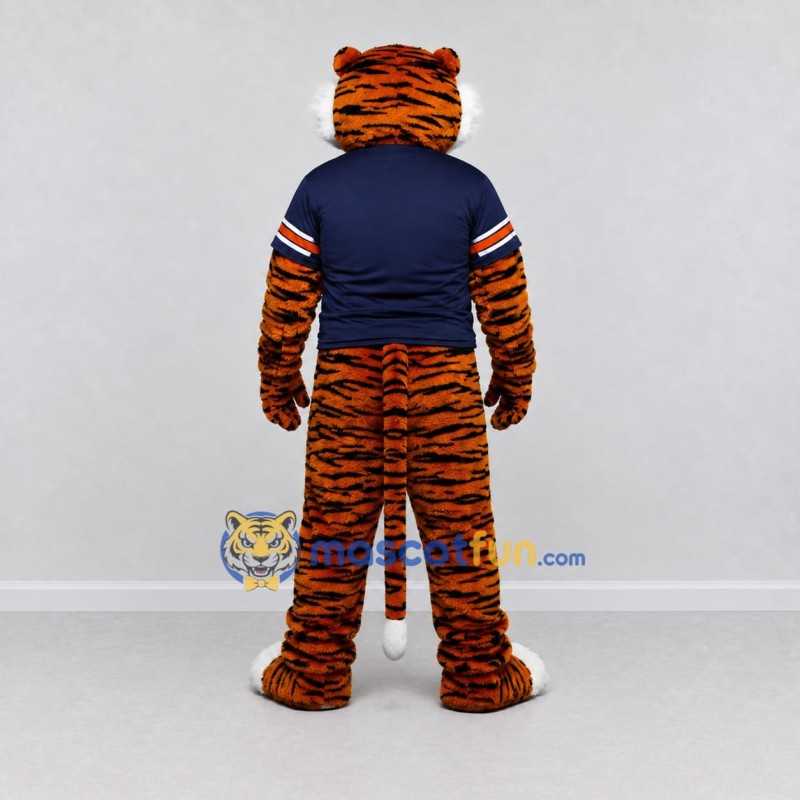 Custom Orange and Navy Blue Tiger in T-Shirt Mascot Costume Adult Full Body Suit for Sports Events Custom Orange and Navy Blue Tiger in T-Shirt Mascot Costume Adult Full Body Suit for Sports Events