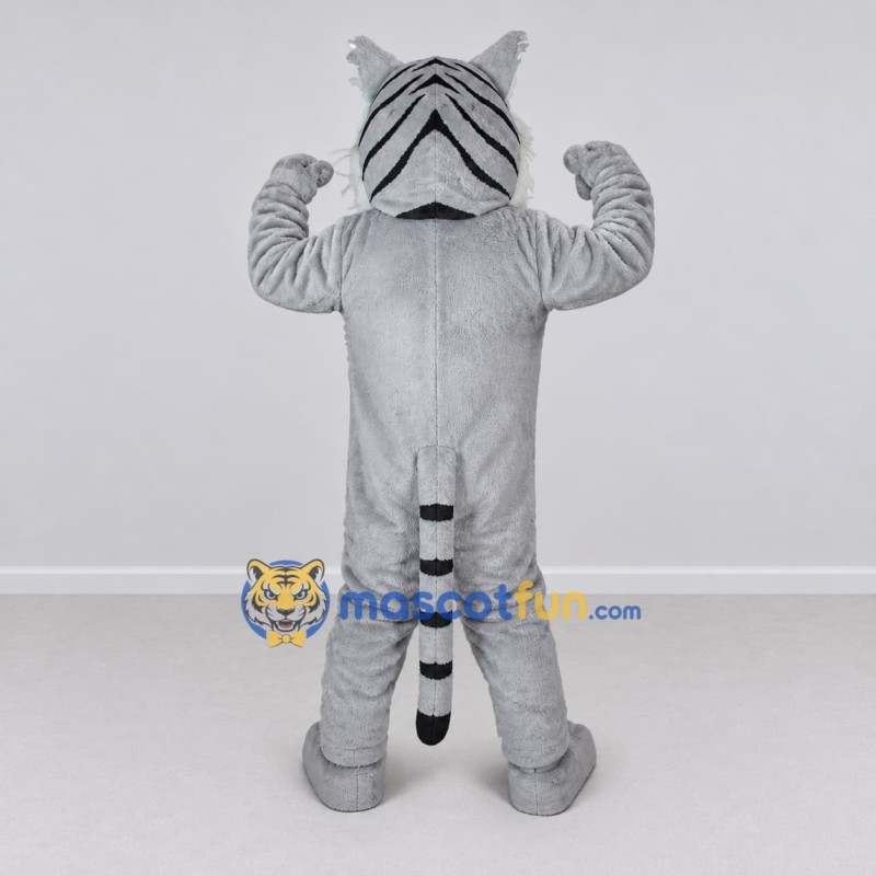 Custom Gray Black and White Roaring Tiger Mascot Costume Adult Full Body Suit for Wildlife Events