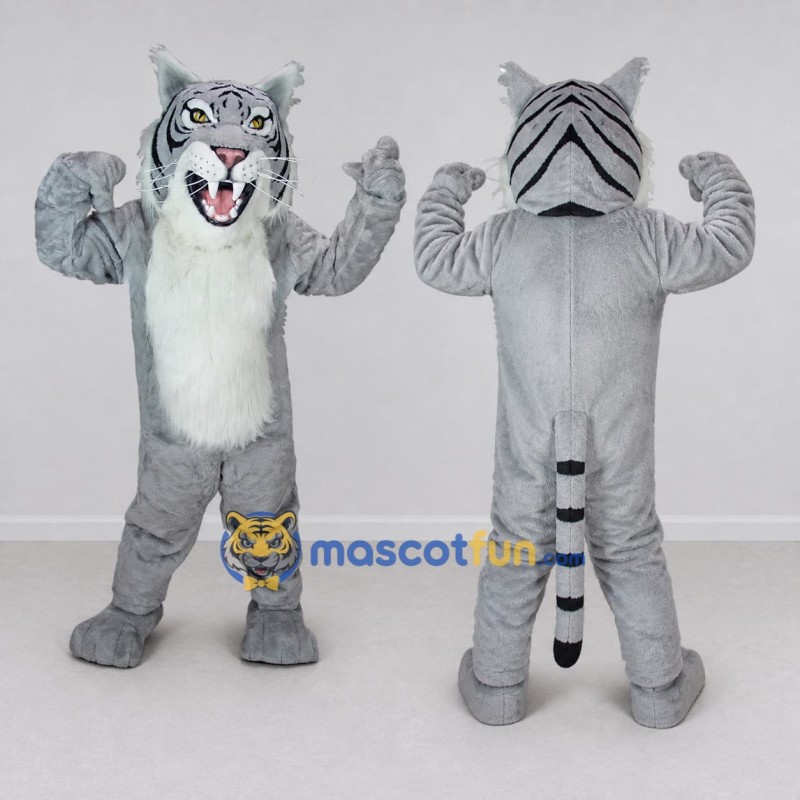 Custom Gray Black and White Roaring Tiger Mascot Costume Adult Full Body Suit for Wildlife Events