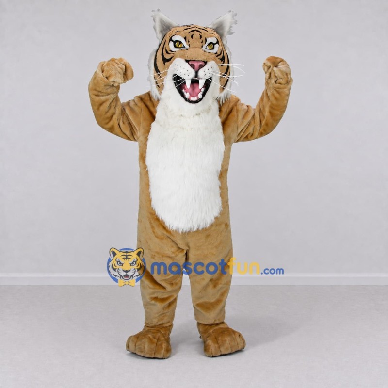 Custom Tan Black and White Roaring Tiger Mascot Costume Adult Full Body Suit for Wildlife Events Custom Tan Black and White Roaring Tiger Mascot Costume Adult Full Body Suit for Wildlife Events