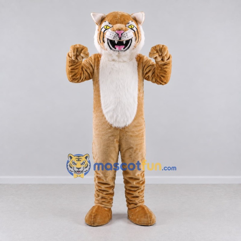 Custom Tan and White Roaring Big Cat Mascot Costume Adult Full Body Suit for Wildlife Events