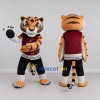 Custom Orange Burgundy and Black Tiger in Sportswear Mascot Costume Adult Full Body Suit for Sports Events Custom Orange Burgundy and Black Tiger in Sportswear Mascot Costume Adult Full Body Suit for Sports Events