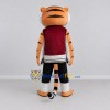 Custom Orange Burgundy and Black Tiger in Sportswear Mascot Costume Adult Full Body Suit for Sports Events Custom Orange Burgundy and Black Tiger in Sportswear Mascot Costume Adult Full Body Suit for Sports Events
