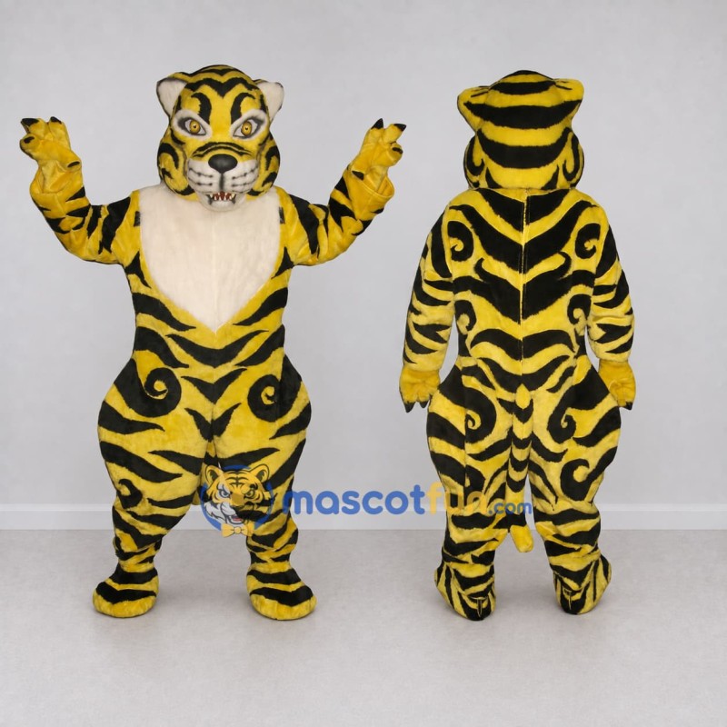 Custom Yellow Black and Cream Tiger Mascot Costume Adult Full Body Suit for Wildlife Events Custom Yellow Black and Cream Tiger Mascot Costume Adult Full Body Suit for Wildlife Events