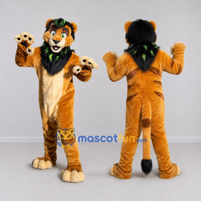 Custom Golden Brown and Black Lion Mascot Costume Adult Full Body Suit for Wildlife Events