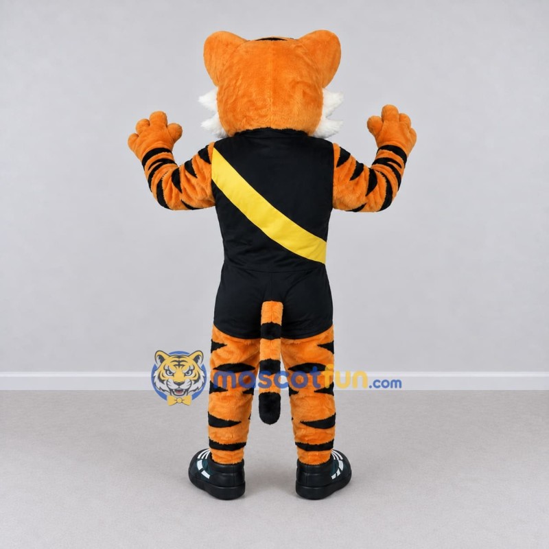 Custom Orange Black and Yellow Tiger in Sportswear Mascot Costume Adult Full Body Suit for Sports Events Custom Orange Black and Yellow Tiger in Sportswear Mascot Costume Adult Full Body Suit for Sports Events