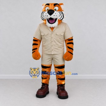 Custom Orange and Khaki Tiger in Safari Outfit Mascot Costume Adult Full Body Suit for Zoo Events