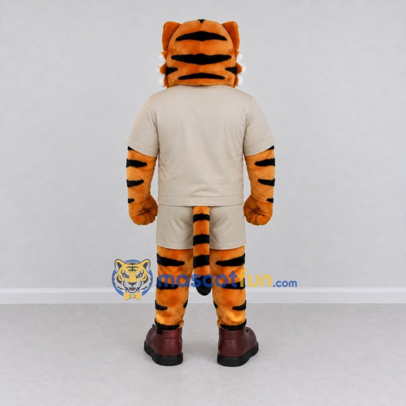 Custom Orange and Khaki Tiger in Safari Outfit Mascot Costume Adult Full Body Suit for Zoo Events Custom Orange and Khaki Tiger in Safari Outfit Mascot Costume Adult Full Body Suit for Zoo Events