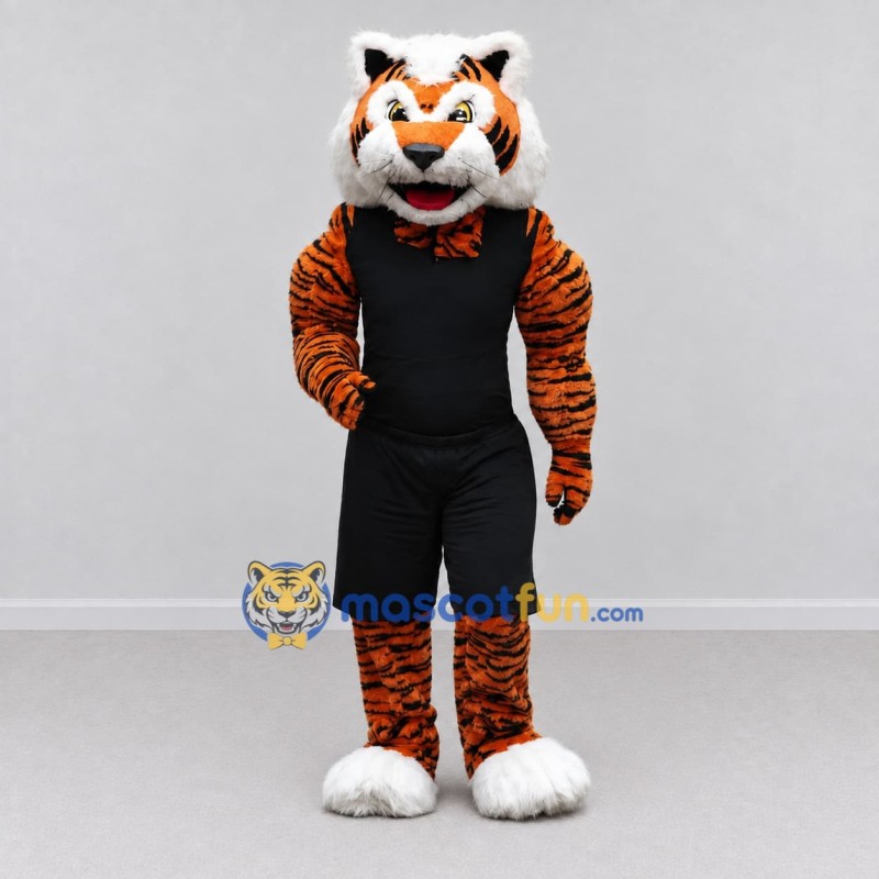 Custom Orange and Black Tiger in Sportswear Mascot Costume Adult Full Body Suit for Sports Events Custom Orange and Black Tiger in Sportswear Mascot Costume Adult Full Body Suit for Sports Events