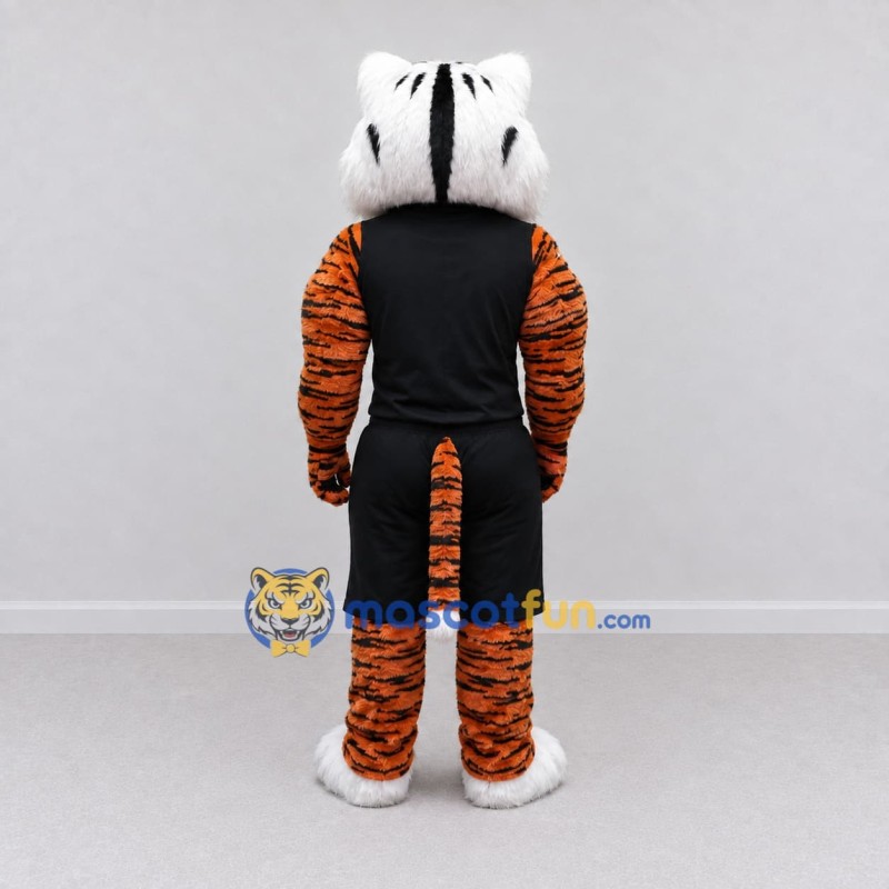 Custom Orange and Black Tiger in Sportswear Mascot Costume Adult Full Body Suit for Sports Events Custom Orange and Black Tiger in Sportswear Mascot Costume Adult Full Body Suit for Sports Events