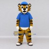 Custom Yellow Black and Blue Tiger in Polo Shirt Mascot Costume Adult Full Body Suit for School Events Custom Yellow Black and Blue Tiger in Polo Shirt Mascot Costume Adult Full Body Suit for School Events
