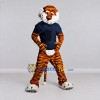 Custom Orange and Navy Blue Tiger in T-Shirt Mascot Costume Adult Full Body Suit for Sports Events Custom Orange and Navy Blue Tiger in T-Shirt Mascot Costume Adult Full Body Suit for Sports Events