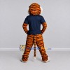 Custom Orange and Navy Blue Tiger in T-Shirt Mascot Costume Adult Full Body Suit for Sports Events Custom Orange and Navy Blue Tiger in T-Shirt Mascot Costume Adult Full Body Suit for Sports Events