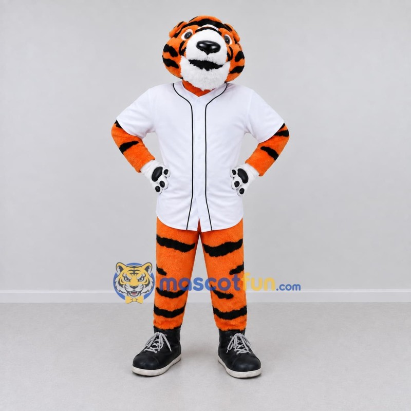 Custom Orange Black and White Tiger in Baseball Jersey Mascot Costume Adult Full Body Suit for Baseball Events Custom Orange Black and White Tiger in Baseball Jersey Mascot Costume Adult Full Body Suit for Baseball Events