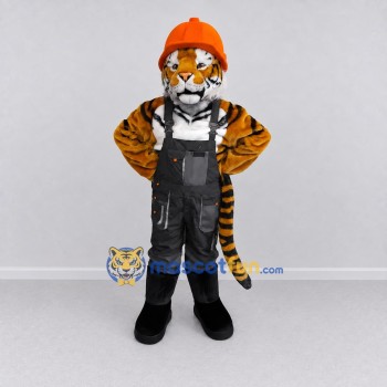Custom Orange and Gray Construction Worker Tiger Mascot Costume Adult Full Body Suit for Community Events Custom Orange and Gray Construction Worker Tiger Mascot Costume Adult Full Body Suit for Community Events