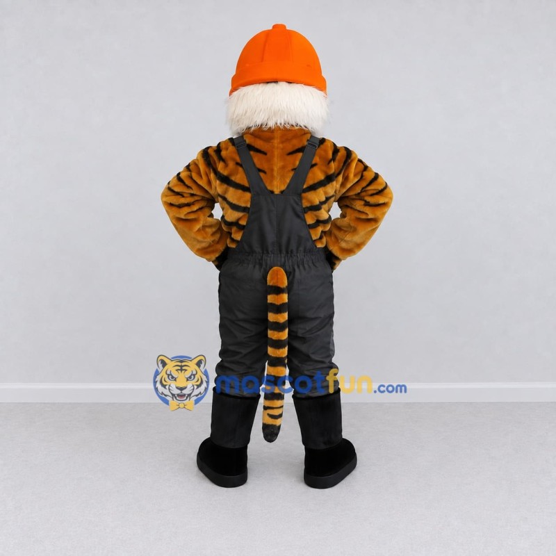 Custom Orange and Gray Construction Worker Tiger Mascot Costume Adult Full Body Suit for Community Events Custom Orange and Gray Construction Worker Tiger Mascot Costume Adult Full Body Suit for Community Events