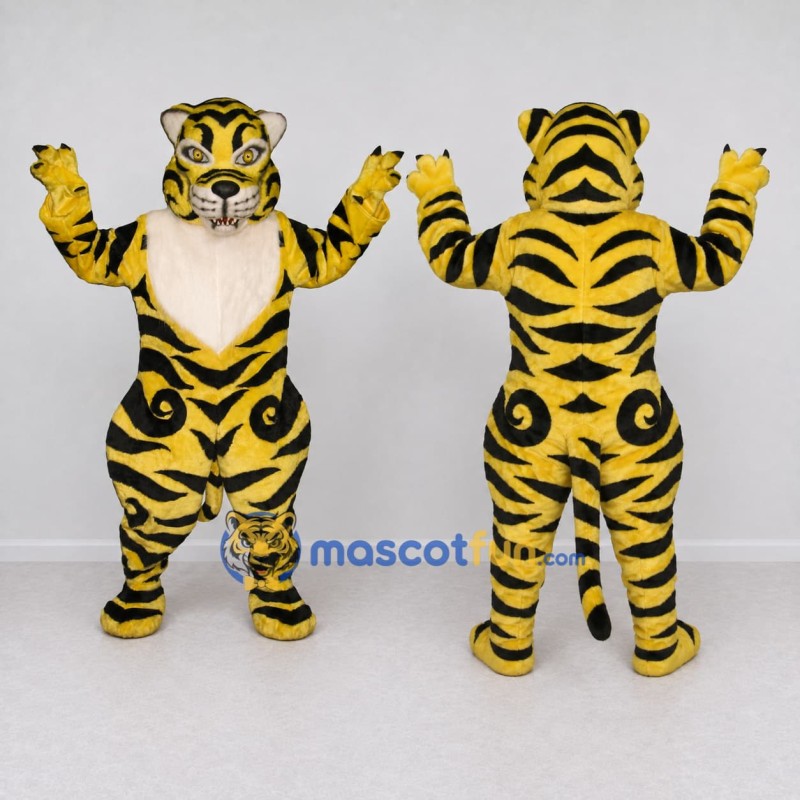 Custom Yellow Black and Cream Tiger Mascot Costume Adult Full Body Suit for Wildlife Events Custom Yellow Black and Cream Tiger Mascot Costume Adult Full Body Suit for Wildlife Events