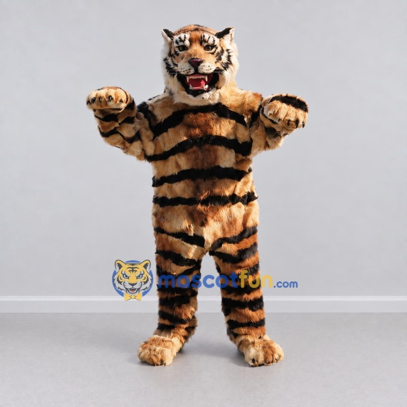 Custom Brown and Black Tiger Mascot Costume Adult Full Body Suit for Wildlife Events Custom Brown and Black Tiger Mascot Costume Adult Full Body Suit for Wildlife Events
