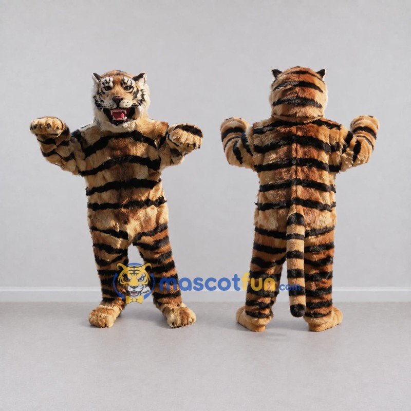 Custom Brown and Black Tiger Mascot Costume Adult Full Body Suit for Wildlife Events Custom Brown and Black Tiger Mascot Costume Adult Full Body Suit for Wildlife Events