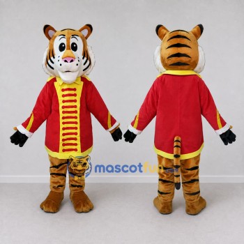 Custom Orange Red and Yellow Tiger in Marching Band Uniform Mascot Costume Adult Full Body Suit for Parades
