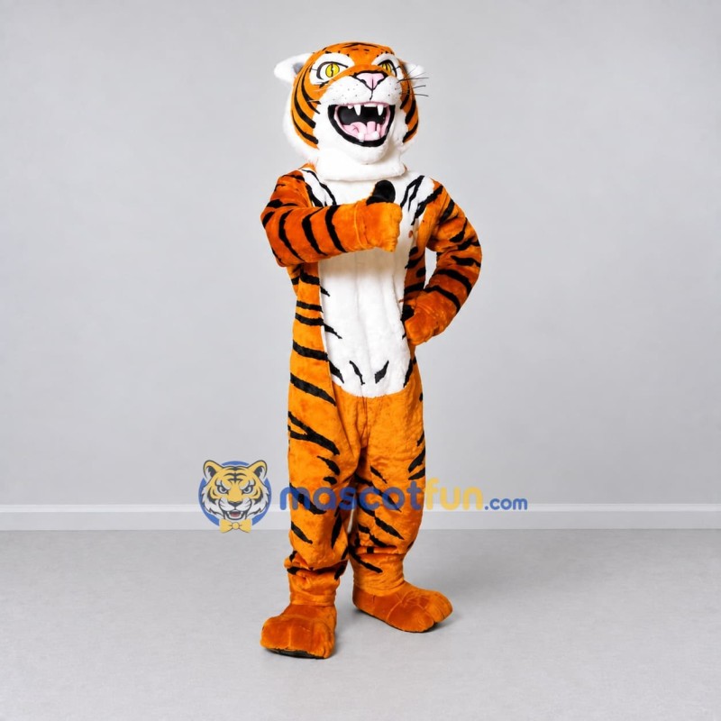 Custom Orange Black and White Roaring Tiger Mascot Costume Adult Full Body Suit for Sports Events Custom Orange Black and White Roaring Tiger Mascot Costume Adult Full Body Suit for Sports Events