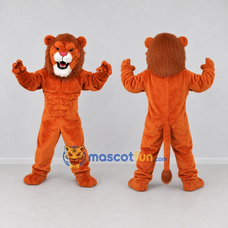 Custom Orange and Brown Muscular Lion Mascot Costume Adult Full Body Suit for Sports Events Custom Orange and Brown Muscular Lion Mascot Costume Adult Full Body Suit for Sports Events