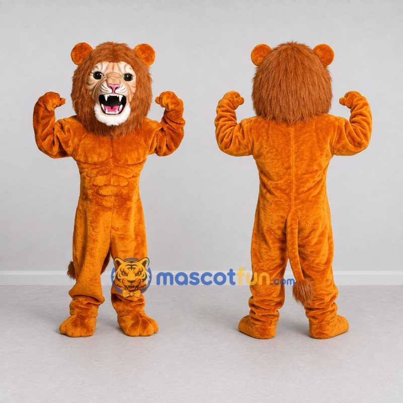 Custom Golden Brown Muscular Lion Mascot Costume Adult Full Body Suit for Sports Events Custom Golden Brown Muscular Lion Mascot Costume Adult Full Body Suit for Sports Events