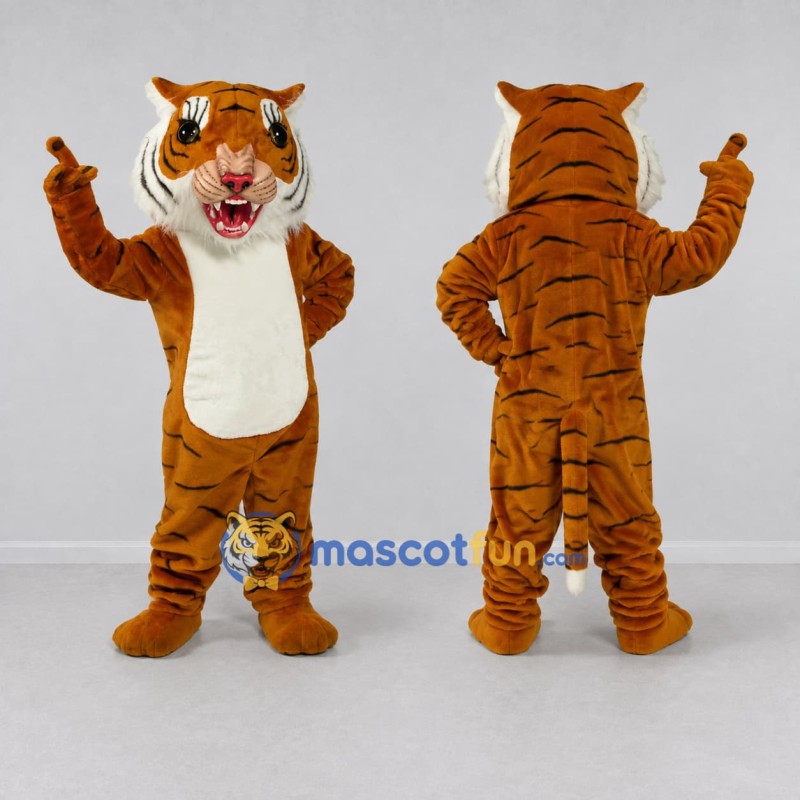 Custom Brown Black and White Tiger Mascot Costume Adult Full Body Suit for Wildlife Events Custom Brown Black and White Tiger Mascot Costume Adult Full Body Suit for Wildlife Events