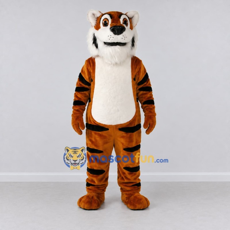 Custom Brown Black and White Tiger Mascot Costume Adult Full Body Suit for Wildlife Events