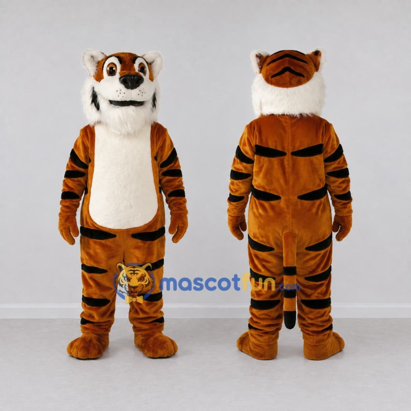 Custom Brown Black and White Tiger Mascot Costume Adult Full Body Suit for Wildlife Events