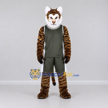 Custom Brown and Dark Green Tiger in Sportswear Mascot Costume Adult Full Body Suit for Sports Events Custom Brown and Dark Green Tiger in Sportswear Mascot Costume Adult Full Body Suit for Sports Events