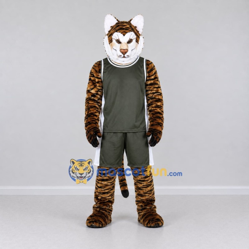 Custom Brown and Dark Green Tiger in Sportswear Mascot Costume Adult Full Body Suit for Sports Events Custom Brown and Dark Green Tiger in Sportswear Mascot Costume Adult Full Body Suit for Sports Events