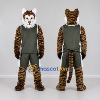 Custom Brown and Dark Green Tiger in Sportswear Mascot Costume Adult Full Body Suit for Sports Events